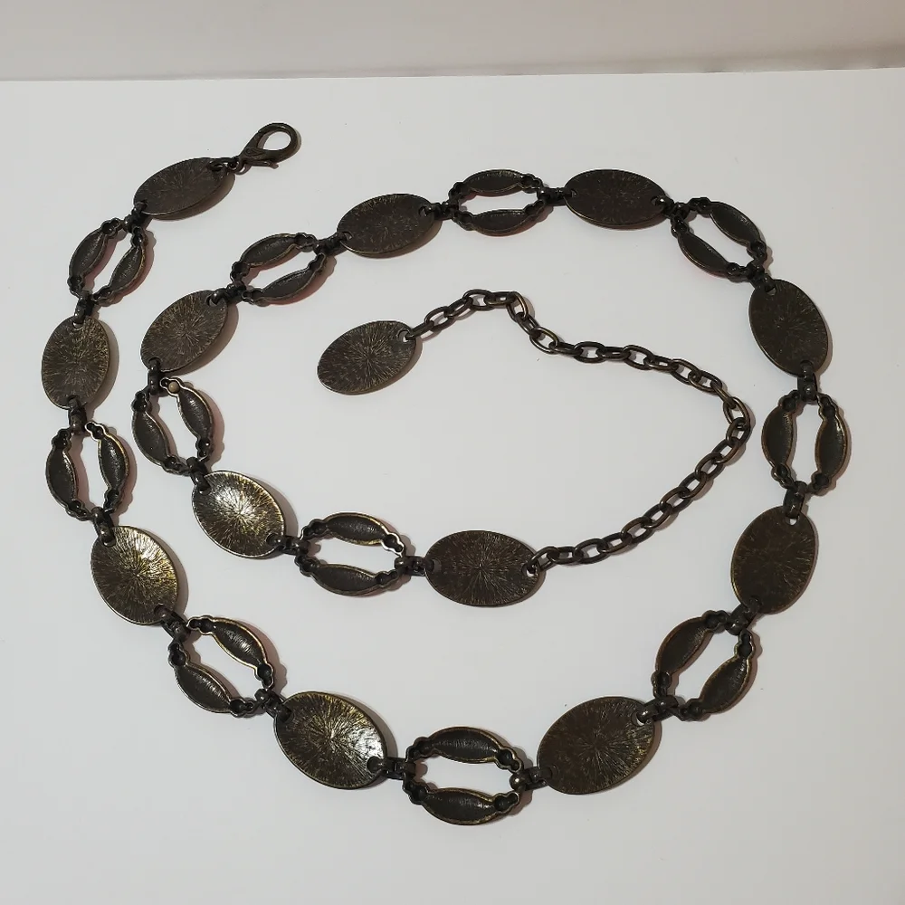 Vintage Women's Brass Red Enamel Link Chain Belt